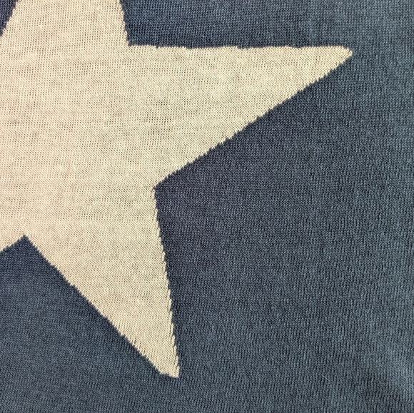 360 Sweater 100% Linen Lightweight Woven Star 3/4 Sleeve Blue White Star M NWT - Picture 15 of 16